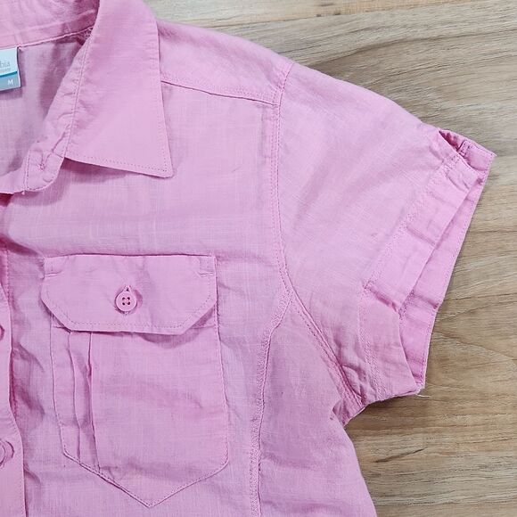 🐞Columbia Pink Camp Henry Buttoned Short Sleeve Top Medium - Picture 6 of 16